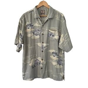 Vintage Tommy Bahama Men’s L Green Silk Blend Floral Hawaiian Button Up Shirt